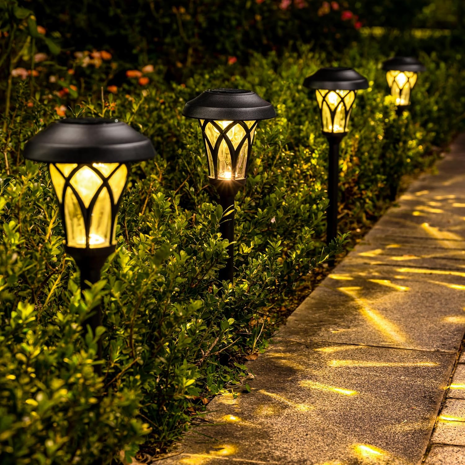 Solar Lights Outdoor 6 Pack, Solar Landscape Lights Warm White, Black Super Bright High Lumen Waterproof Metal Automatic Solar Lights for Yard, Pathway, Garden, Walkway