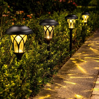 Solar Lights Outdoor 6 Pack, Solar Landscape Lights Warm White, Black Super Bright High Lumen Waterproof Metal Automatic Solar Lights for Yard, Pathway, Garden, Walkway