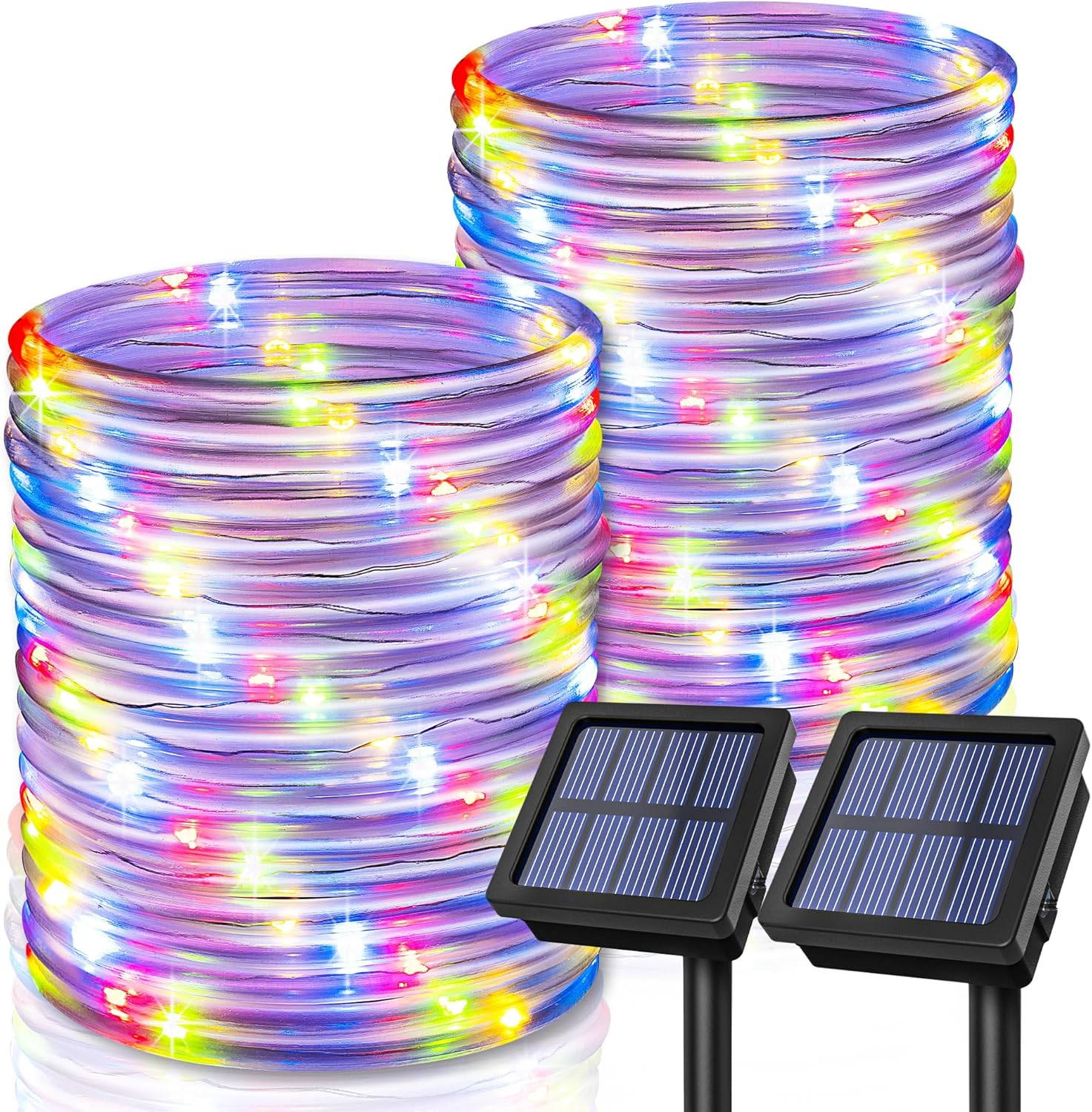 2 Pack Solar Rope Lights, Each with 100 LEDs 35.7 FT 8 Modes, Solar Rope Lights Outdoor Waterproof, Solar String Rope Lights for Outdoor Balcony Fence Patio Backyard Camping(Multicolor)