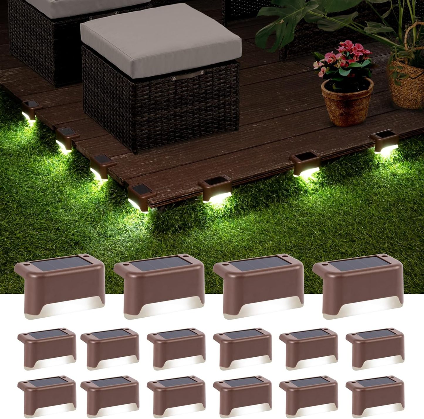 12 Pcs Solar Deck Lights, Bronze Finished Waterproof Led Solar Lamp for Outdoor Pathway, Yard, Patio, Stairs, Step and Fences. (Cool White)