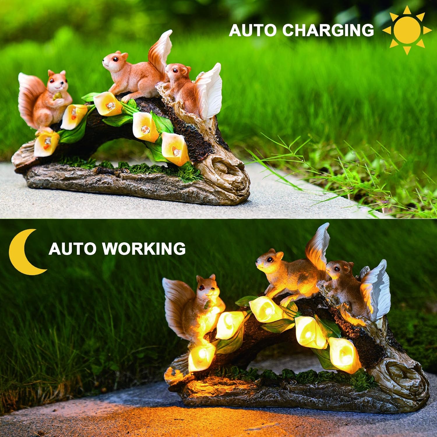 Solar Garden Statues Cute Squirrel Figurine Lights for Outside, Yard Decorations Outdoor