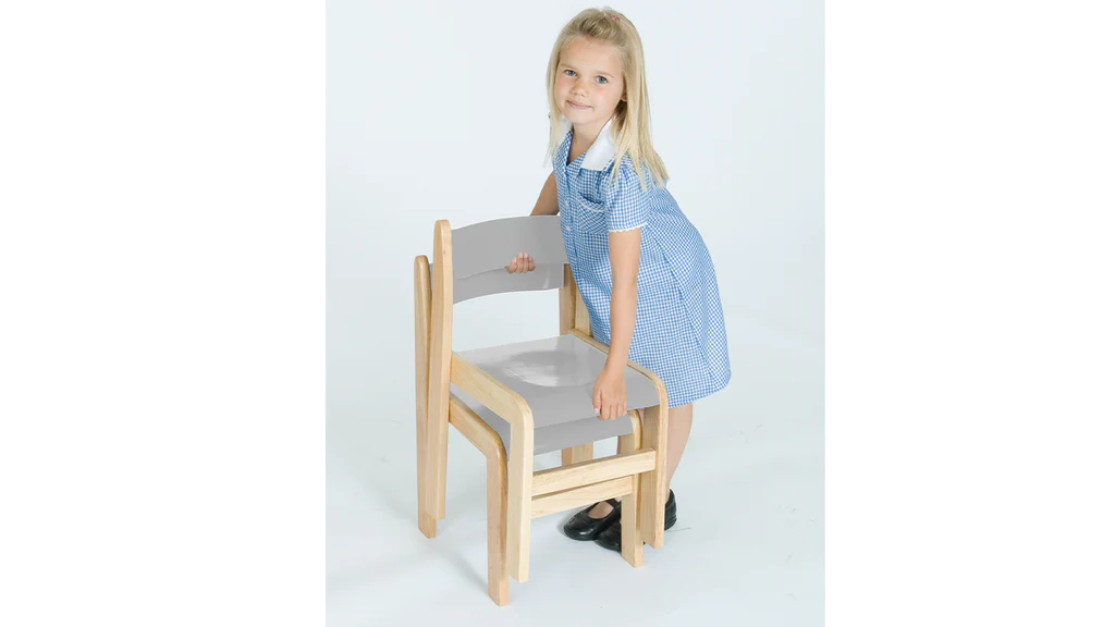 Wooden Chair Grey seat/wood frame For Schools
