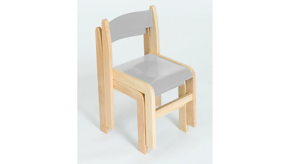 Wooden Chair Grey seat/wood frame For Schools