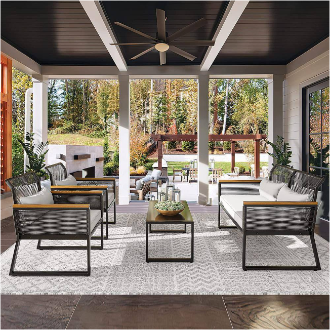 4-Piece Wicker Patio Conversation Set Beige Cushions