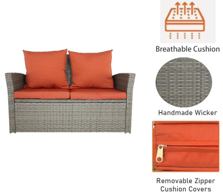 4 Pieces Patio Furniture Sets Outdoor Sectional Wicker Set Outdoor Conversation Set Patio Set Patio Loveseats with Coffee Table