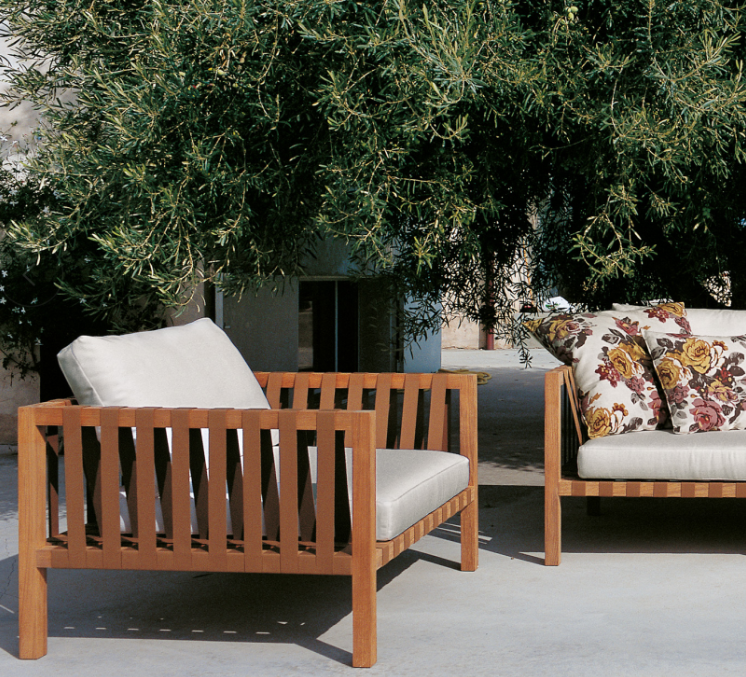 Teak Wood Outdoor Furniture Garden Belt Weaving Straight Sofa Set