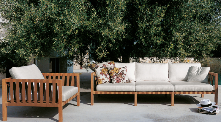 Teak Wood Outdoor Furniture Garden Belt Weaving Straight Sofa Set