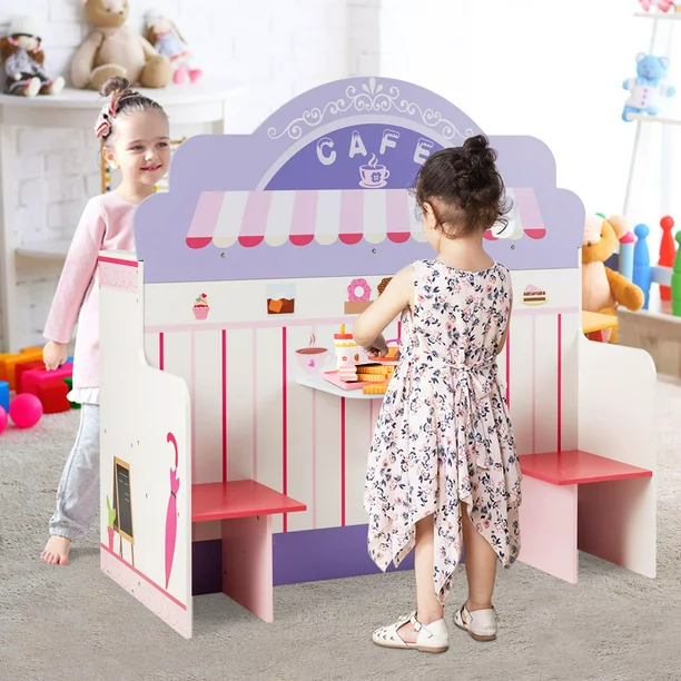 Kids Kitchen Playset, 2-in-1 Play Kitchen & Restaurant Set with Table & Seats