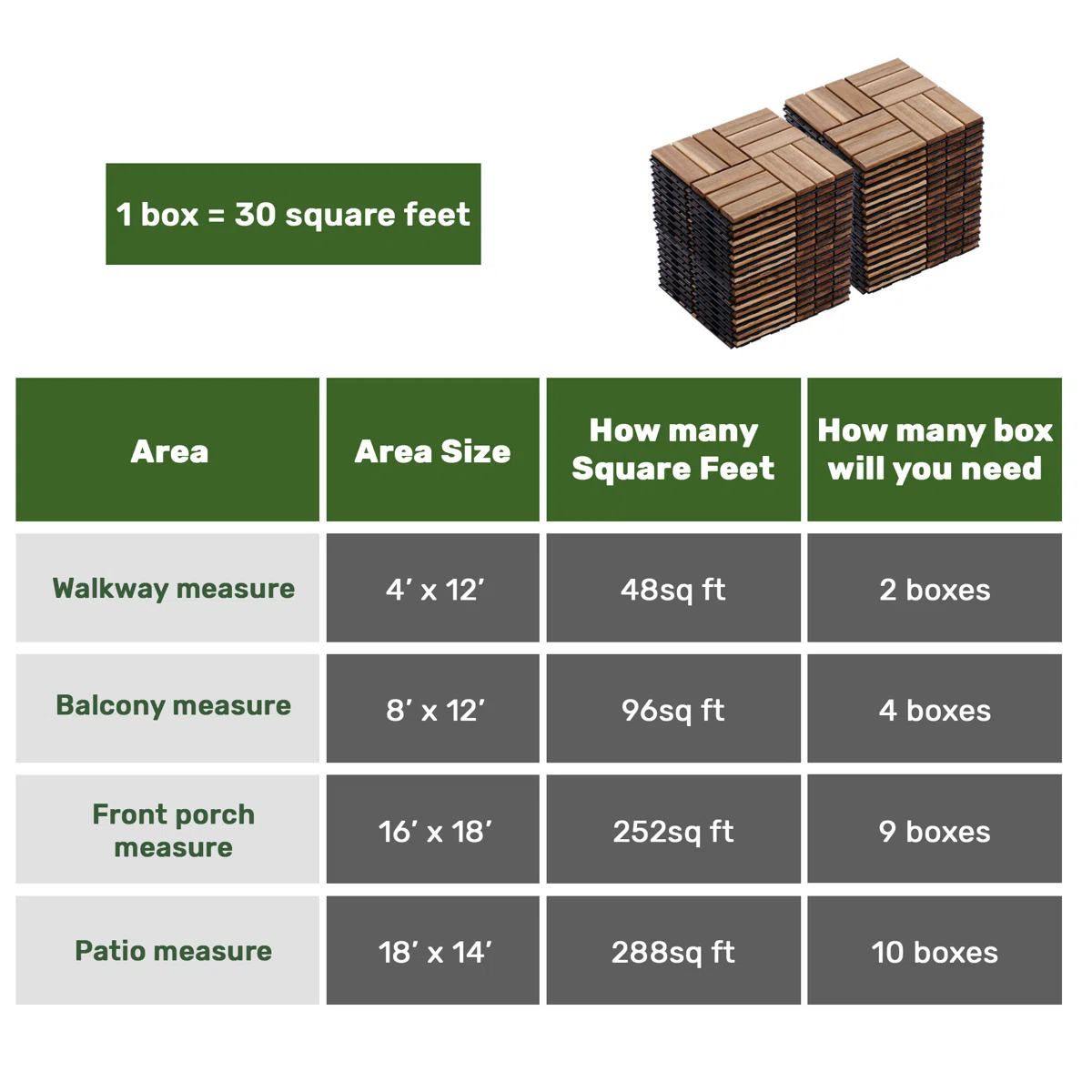 12.1'' x 12.1'' Wood Interlocking Deck Tiles