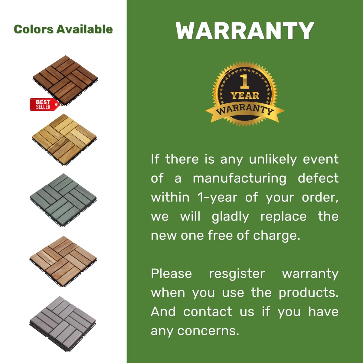 12.1'' x 12.1'' Wood Interlocking Deck Tiles