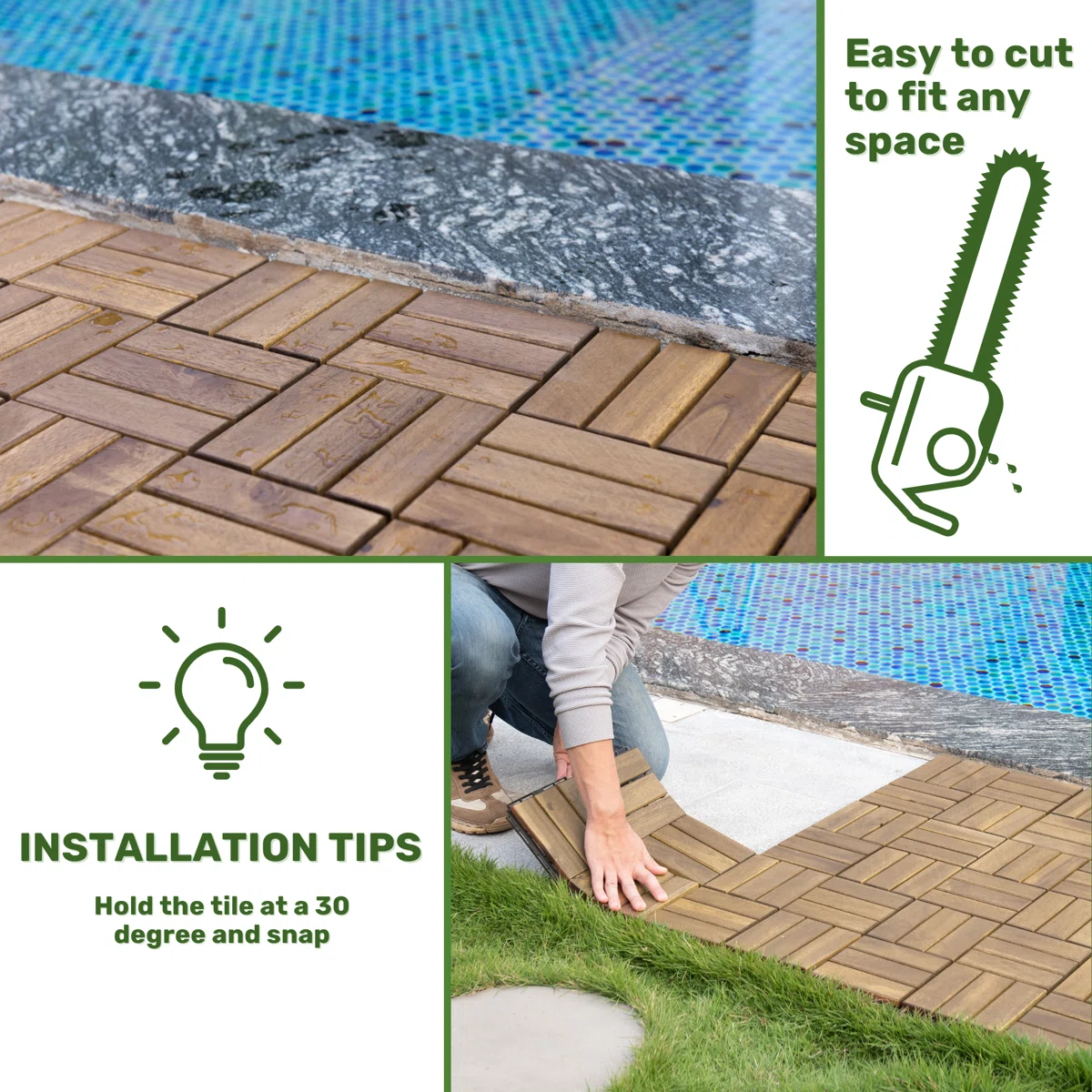 12.1'' x 12.1'' Wood Interlocking Deck Tiles