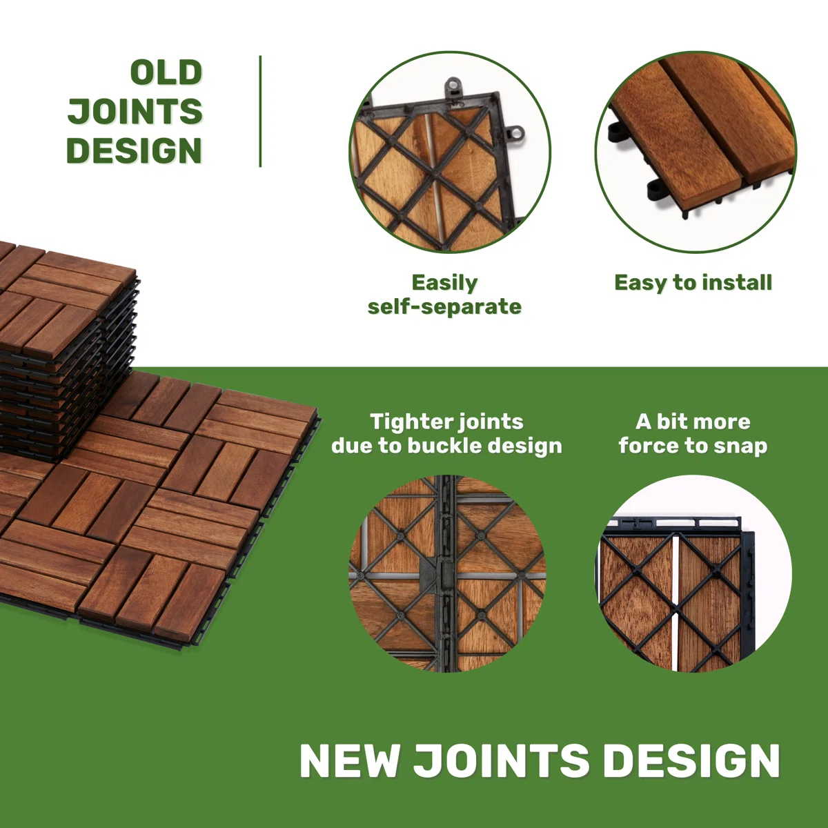  12.1'' x 12.1'' Wood Interlocking Deck Tiles