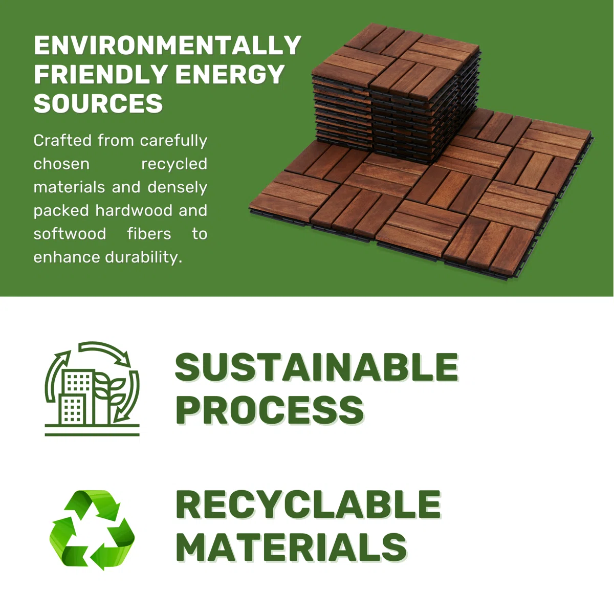  12.1'' x 12.1'' Wood Interlocking Deck Tiles