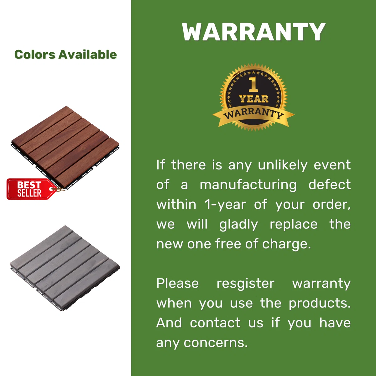 12.1'' x 12.1'' Wood Interlocking Deck Tiles