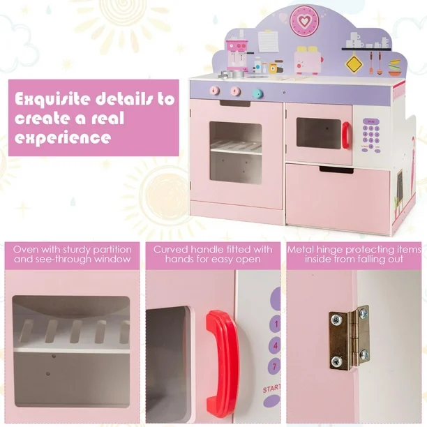 Kids Kitchen Playset, 2-in-1 Play Kitchen & Restaurant Set with Table & Seats