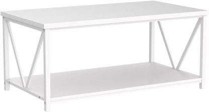 Rustic Coffee Table, Modern Living Room Table with Storage Shelf, White Oak