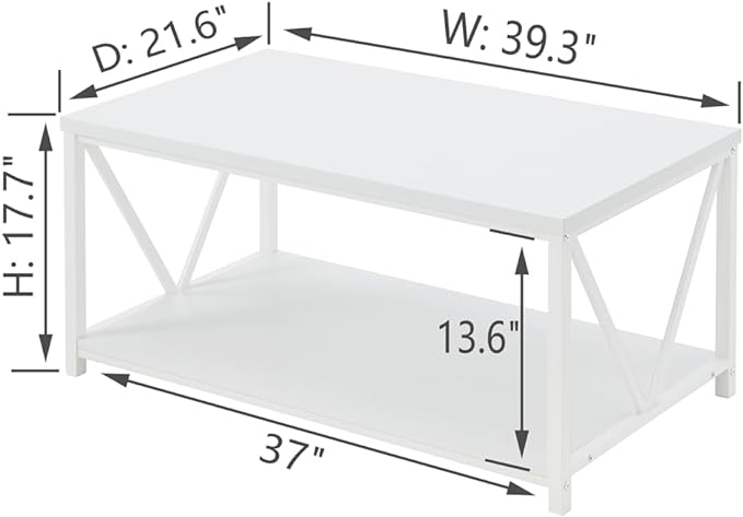 Rustic Coffee Table, Modern Living Room Table with Storage Shelf, White Oak