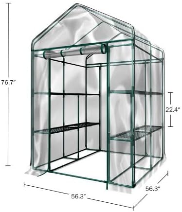 Walk in Greenhouse with 8 Sturdy Shelves and PVC Cover for Indoor or Outdoor Use - 56 x 56 x 76-Inch