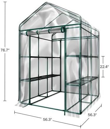 Walk in Greenhouse with 8 Sturdy Shelves and PVC Cover for Indoor or Outdoor Use - 56 x 56 x 76-Inch