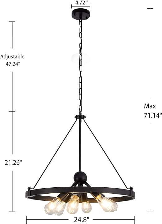 Farmhouse Chandelier Diam 38'', Large Wagon Wheel Chandelier Wild West for Dining Room, Rustic Metal Finish with 8 Lights Sputnik Chandelier (Black, Small)