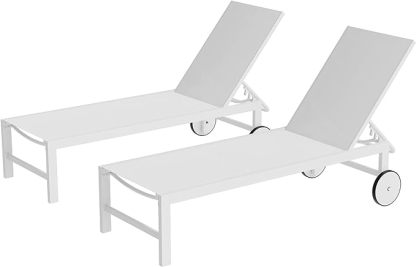 2 PCS Outdoor Chaise Lounges Chair with Wheels Aluminum Reclining Patio Lounge Chairs