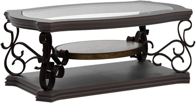 2-Tier Brown Vintage Wooden Coffee Table Retro Glass Table Top