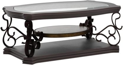 2-Tier Brown Vintage Wooden Coffee Table Retro Glass Table Top