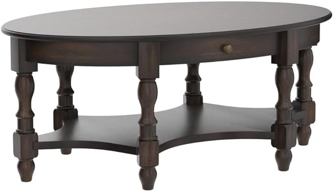 Oval Coffee Table for Living Room, 2-Tier Solid Wood Coffee Table