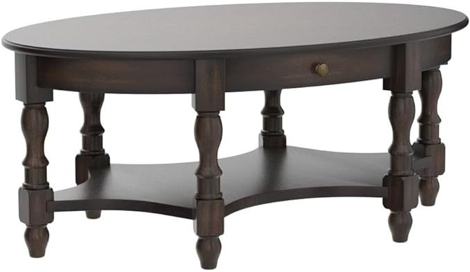 Oval Coffee Table for Living Room, 2-Tier Solid Wood Coffee Table