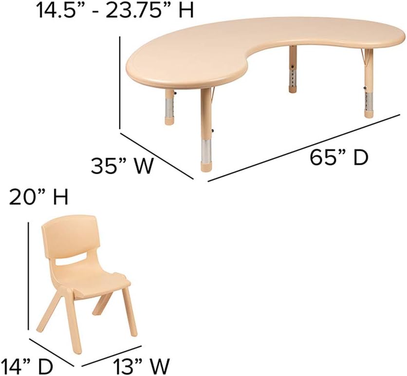 35"W x 65"L Half-Moon Natural Plastic Height Adjustable Activity Table Set