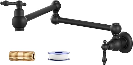 Pot Filler Kitchen Matte Black Dual Handles Wall Mount SUS304 Stainless Steel Single Hole 360 Degrees Rotation Commmercial Faucet Double Joints Modern Strechable Folding Arm Heyalan