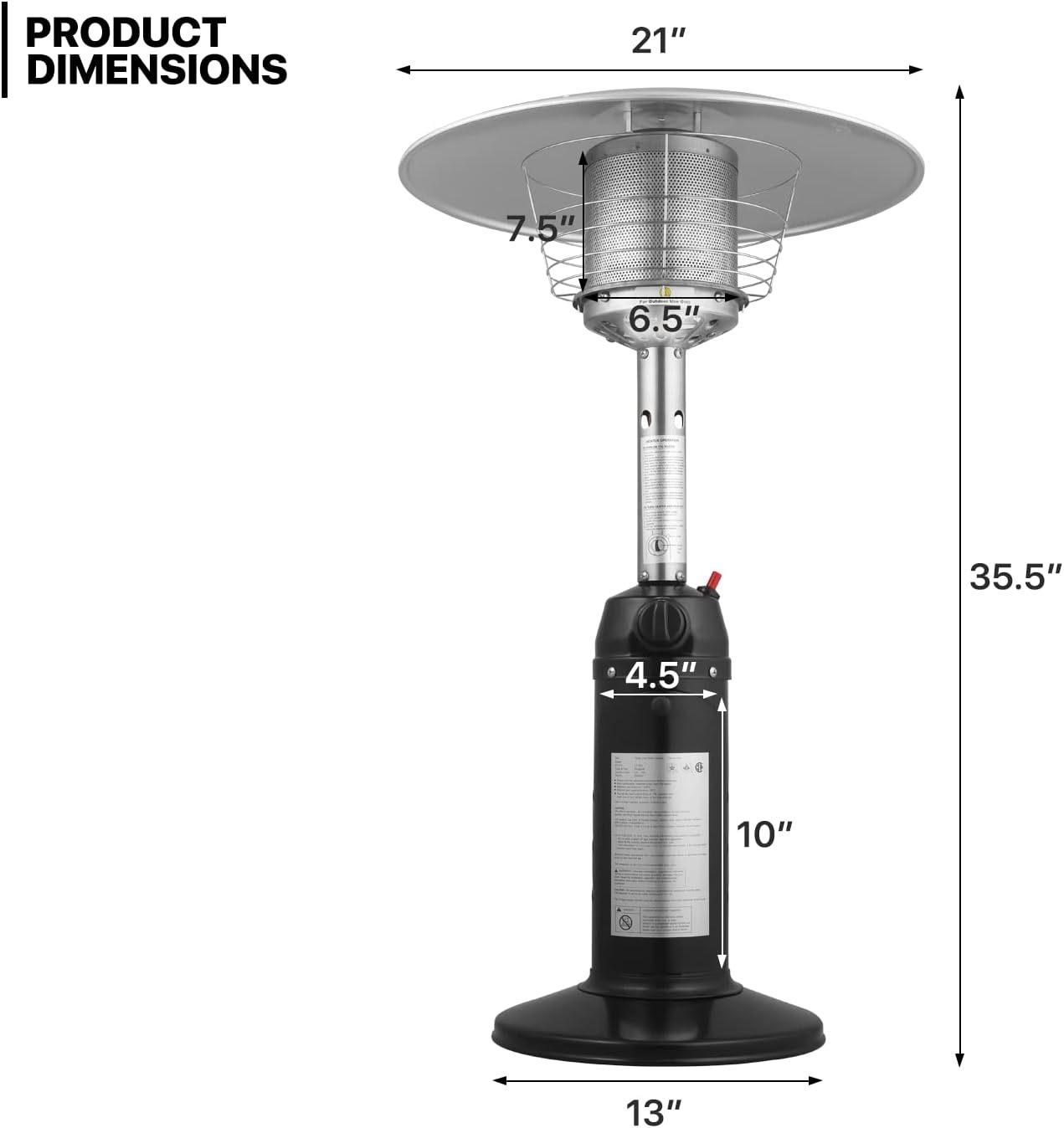 Portable Patio Heater Standing Patio Floor Air Heater 11000 BTU Floor Standing Heater with Ignition System for Outside Garden Porch Party Deck,Black