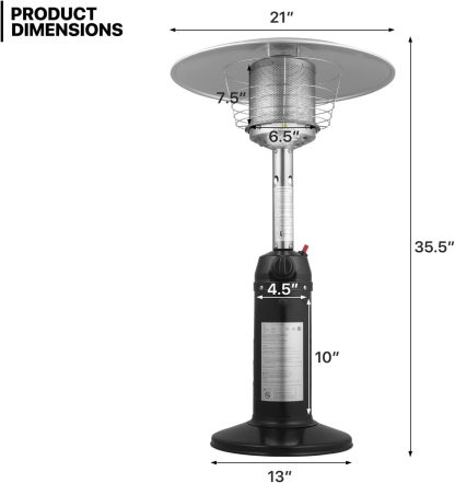 Portable Patio Heater Standing Patio Floor Air Heater 11000 BTU Floor Standing Heater with Ignition System for Outside Garden Porch Party Deck,Black