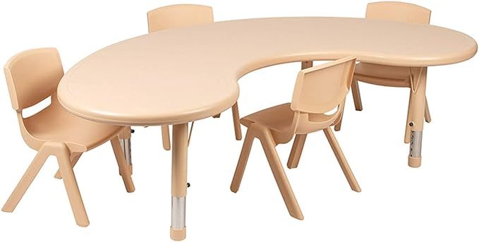 35"W x 65"L Half-Moon Natural Plastic Height Adjustable Activity Table Set