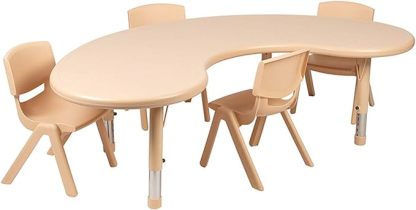 35"W x 65"L Half-Moon Natural Plastic Height Adjustable Activity Table Set