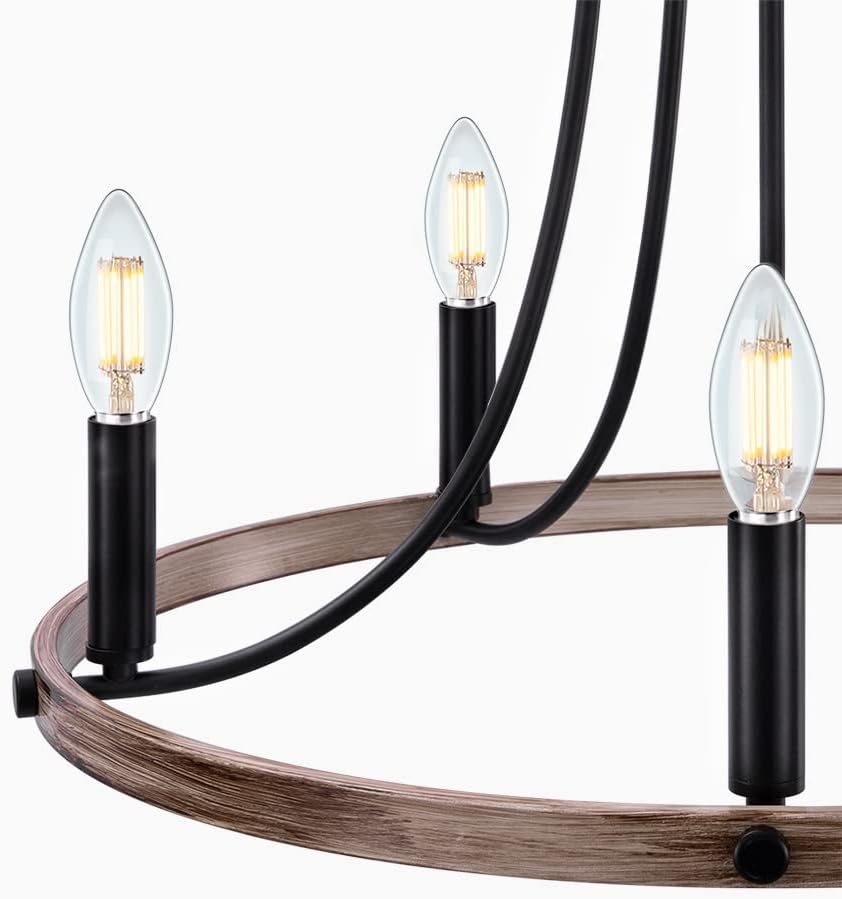 Rustic Foyer Chandeliers, 5 Lights Modern Farmhouse Candle Wagon Wheel Chandelier, 23.6" Round Hanging Ceiling Pendant Lighting