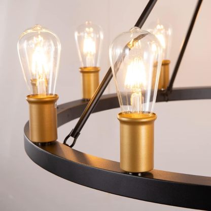 Farmhouse Chandelier,12 Lights Black Wagon Wheel Large Chandelier for Kitchen Island,Hanging Modern Farmhouse Pendant Light