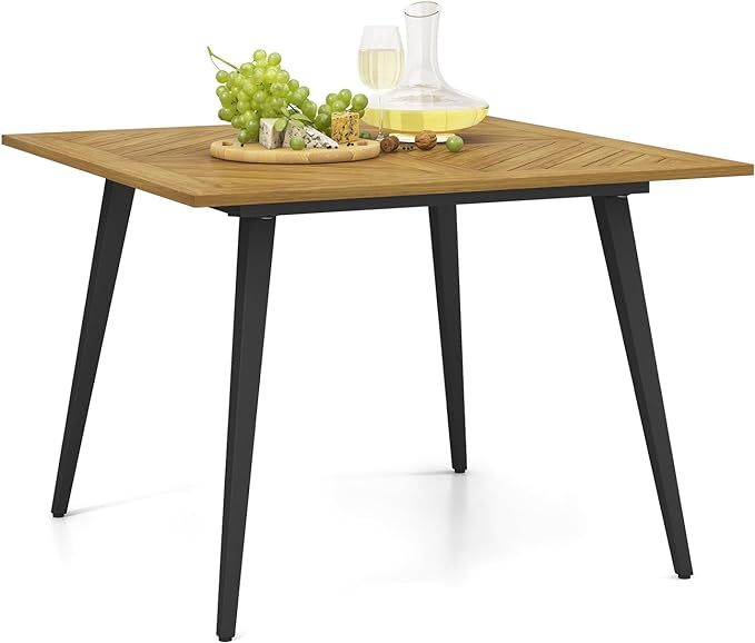 4-Person Outdoor Dining Table, 42.5” Acacia Wood Patio Table with 1.9” Umbrella Hole