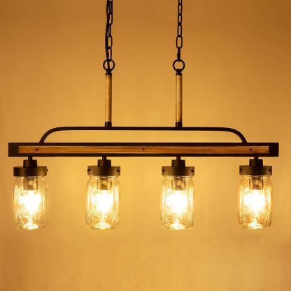 Farmhouse Chandelier for Kitchen Fixture Lights, 4 Lights Mason Jar Pendant Light for Dining Room Lighting Fixtures