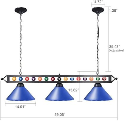 59'' Hanging Pool Table Light Fixture for Game Room Beer Party, Ball Design Metal Billiards Light