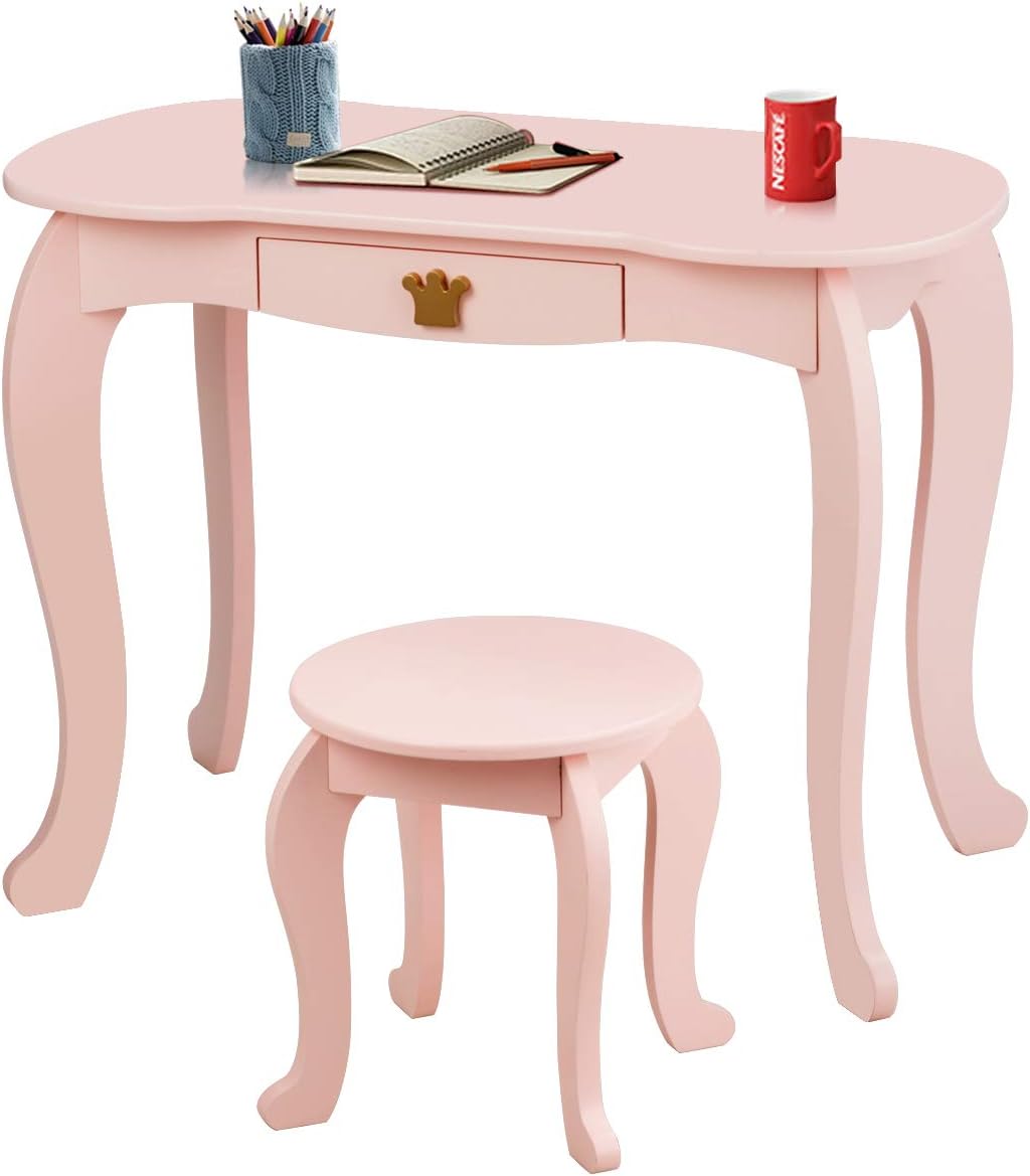 Crown Themed Toddler Dressing Makeup Table and Chair Set