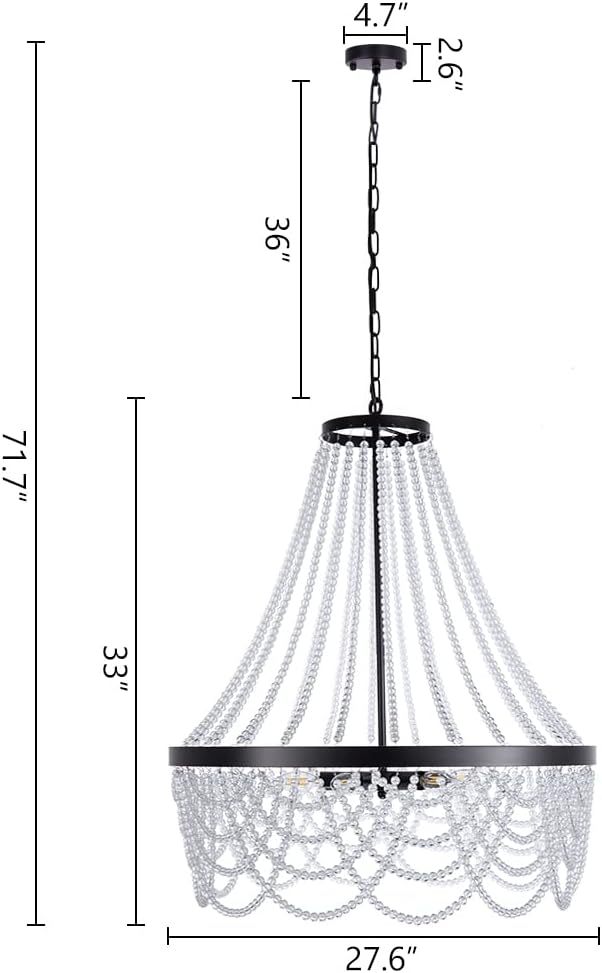 Black Beaded Chandelier 27inch, 4 Lights Modern Crystal Chandelier, Boho Light Fixture Ceiling for Bedroom Foyer Dining Room, French Empire Chandelier Lighting with Glear Glass Bead
