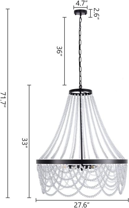 Black Beaded Chandelier 27inch, 4 Lights Modern Crystal Chandelier, Boho Light Fixture Ceiling for Bedroom Foyer Dining Room, French Empire Chandelier Lighting with Glear Glass Bead