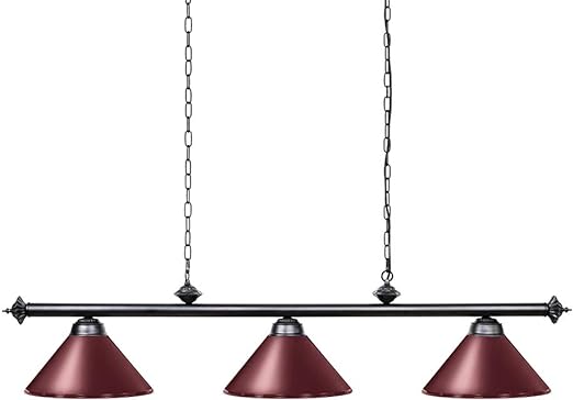 Pool Table Lights for 8'/9' Table with 3 Metal Shades, Billiard Lamp for Man Cave, Game Room, Kitchen Island Light for Restaurant Or Dining Room (Burgundy, 59 inch-3 Lights)