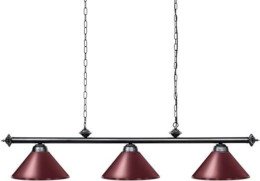 Pool Table Lights for 8'/9' Table with 3 Metal Shades, Billiard Lamp for Man Cave, Game Room, Kitchen Island Light for Restaurant Or Dining Room (Burgundy, 59 inch-3 Lights)