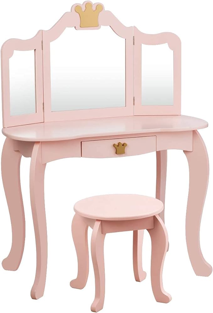 Crown Themed Toddler Dressing Makeup Table and Chair Set