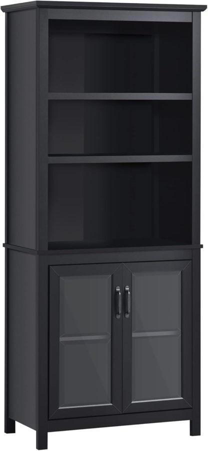 71" Bookcase Storage Hutch Cabinet with Adjustable Shelves and Glass Doors