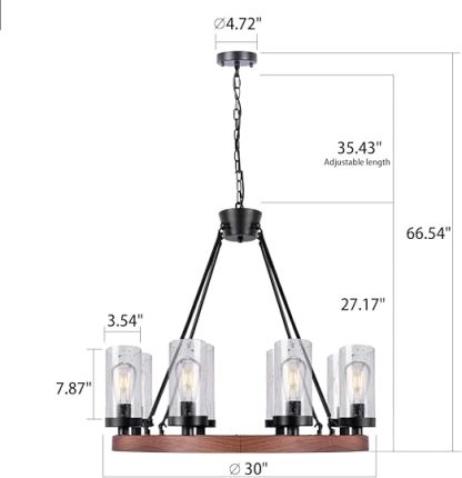 8-Light Farmhouse Chandeliers for Dining Room, 30 inch Rustic Wagon Wheel Chandelier with Seeded Glass Shade, Antique Vintage Round Wood-Painted Hanging Lighting Kitchen Island Living Room