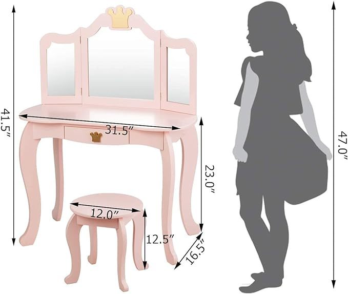 Crown Themed Toddler Dressing Makeup Table and Chair Set