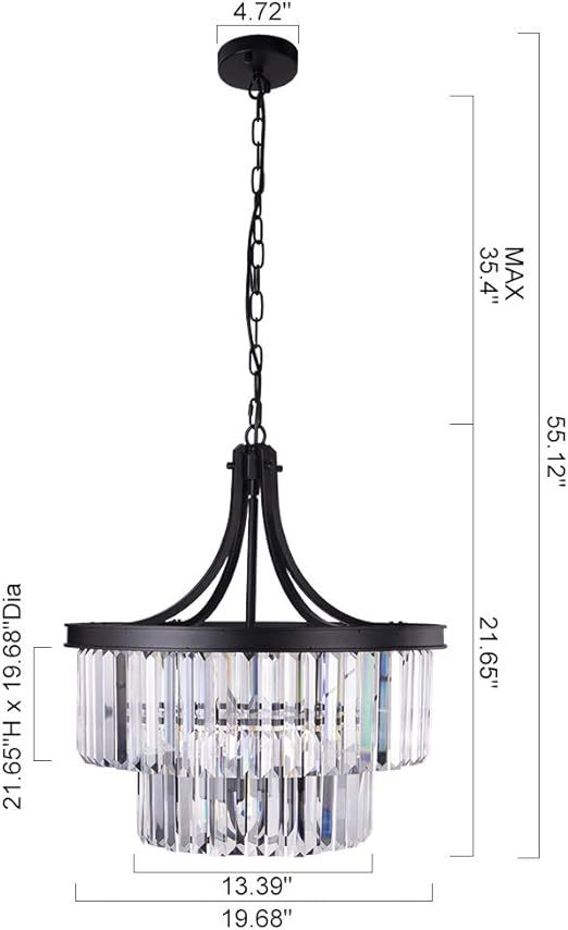 Crystal Chandelier, Modern 5 Light Foyer Chandeliers, Hanging Black Pendant Lights with Prism Crystal Shades, Farmhouse Ceiling Lighting Fixture for Kitchen Island, Dining Living Room, Bedroom